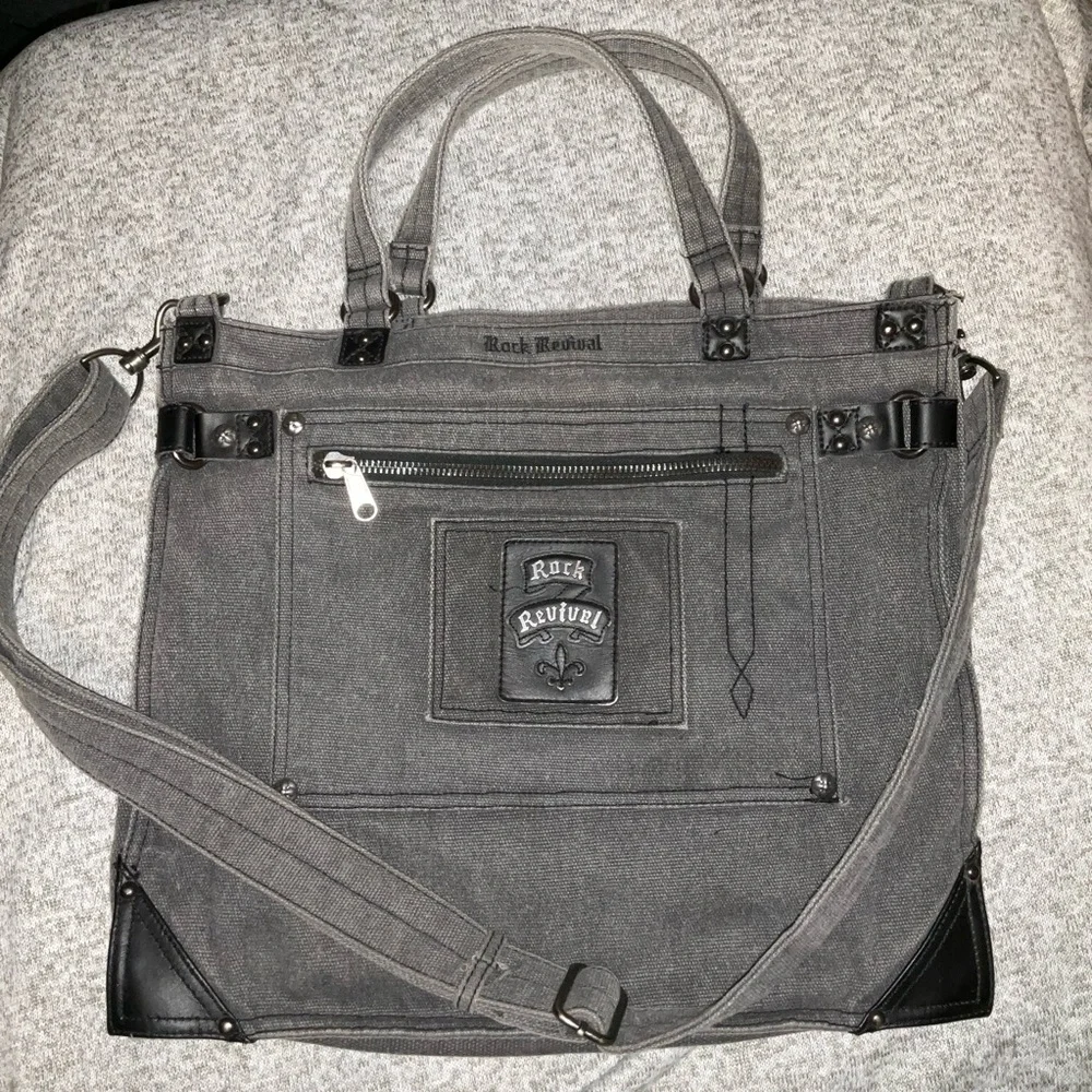Rock Revival Grey Denim Canvas Messenger Tote Bag Crossbody 90’s Y2K Grunge